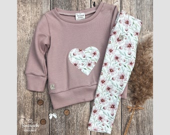 Sweater waffle jersey with heart appliqué "pink flowers" baby/children