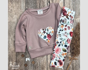 Pullover Waffeljersey mit Herzapplikation"painted Flowers" Baby/Kinder