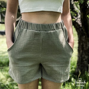 shorts made of muslin almost all organic ladies, with pockets various colors image 3