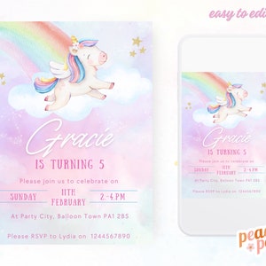 Pastel Rainbow Unicorn Birthday Invitation, Editable Rainbow Unicorn Invitation, Printable or Text, Girl’s birthday Invite