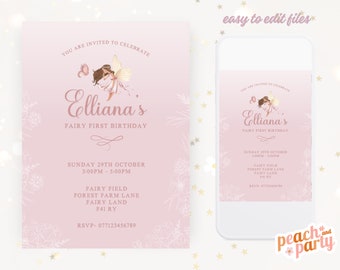 Pastel Boho Fairy Birthday Invitation: Editable Girl's Invite (Digital Download)