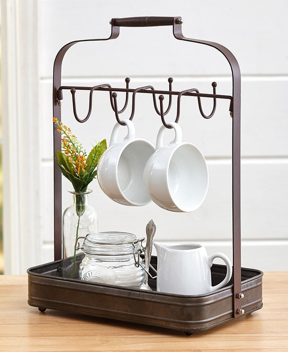 Farmhouse Coffee Mug Rack with Tray Etsy