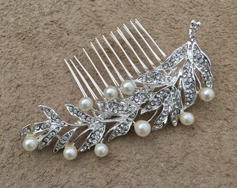wedding hair comb, Silver Pearl bridal headpiece, Zircon hairpiece, Wedding hair accessory, bridal hair comb,Gift For Bride, pearl hair comb