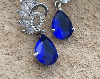 Silver earrings, Birthday Gift , Leaf Crystal Bridal Earrings, Bridesmaid Earrings, silver zircon earrings , Gift for her, Wedding jewelry,