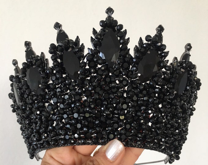 Black Crystal Crown, the Queen's Crown, Wedding Headpiece Bridal