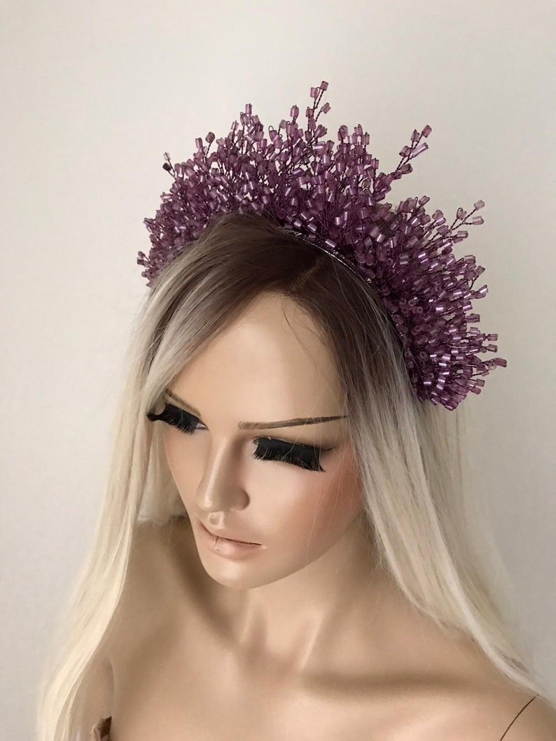 Purple Crown Bridal Crystal Beads Hair Accessory Bridal Etsy