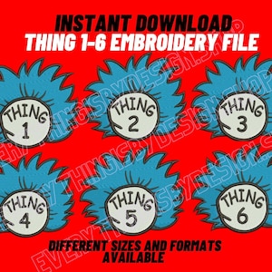 Dr. Seuss- Thing 1-6 Stickdatei (Digitaler Download)