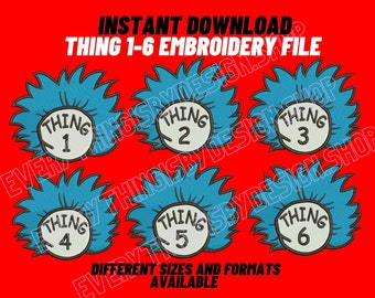 Dr. Seuss - Diseño de bordado de las cosas 1 a 6 (Descarga digital)