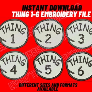 Dr Seuss Thing 1, Thing 2 , Thing 3, Thing 4, Thing 5, Thing 6 Filled Embroidery Design - Instant Download-Machine Embroidery Design File