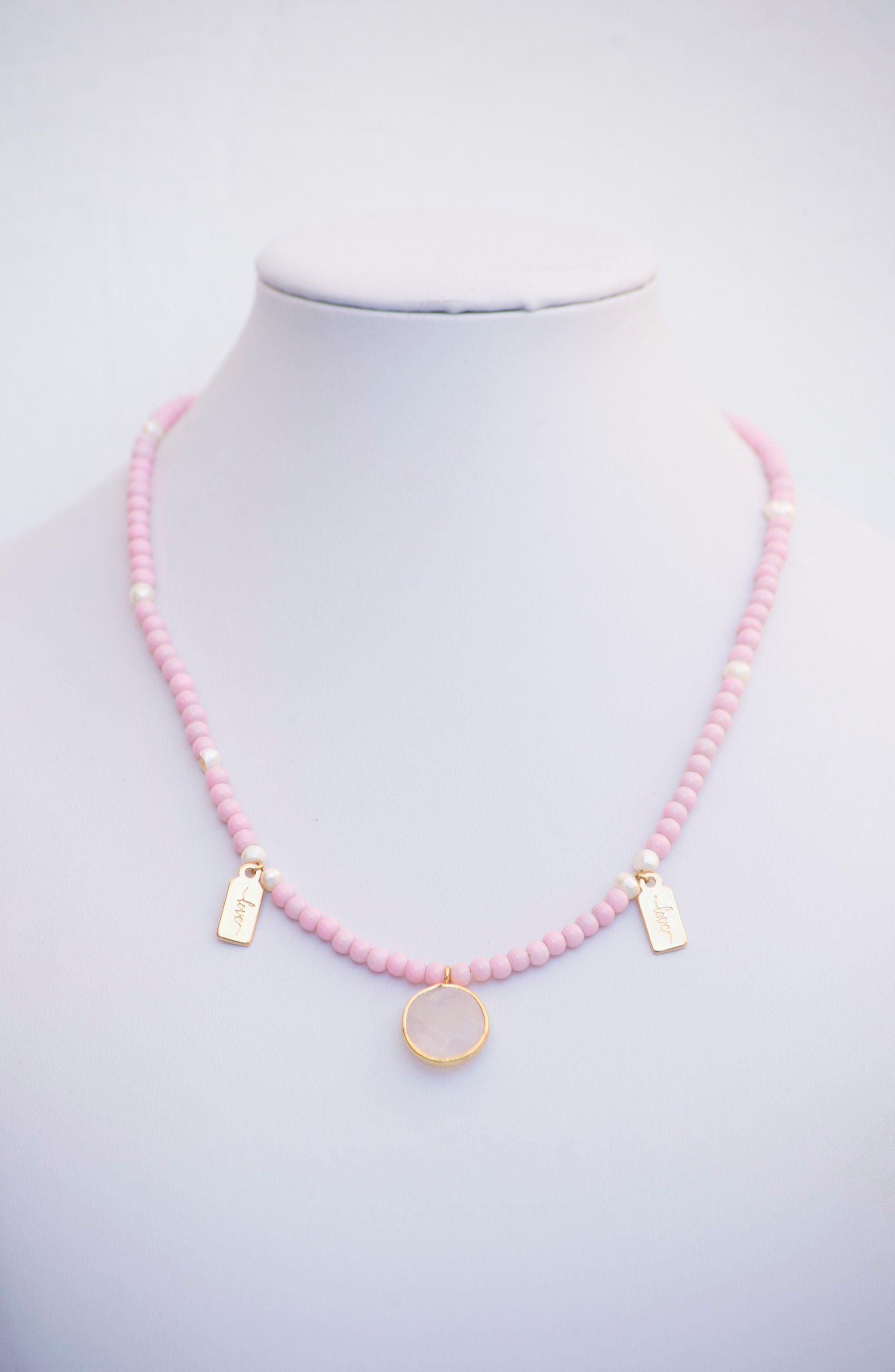 Baby Pink Glass Beads Necklace with Gold Plated Semi Precious Etsy