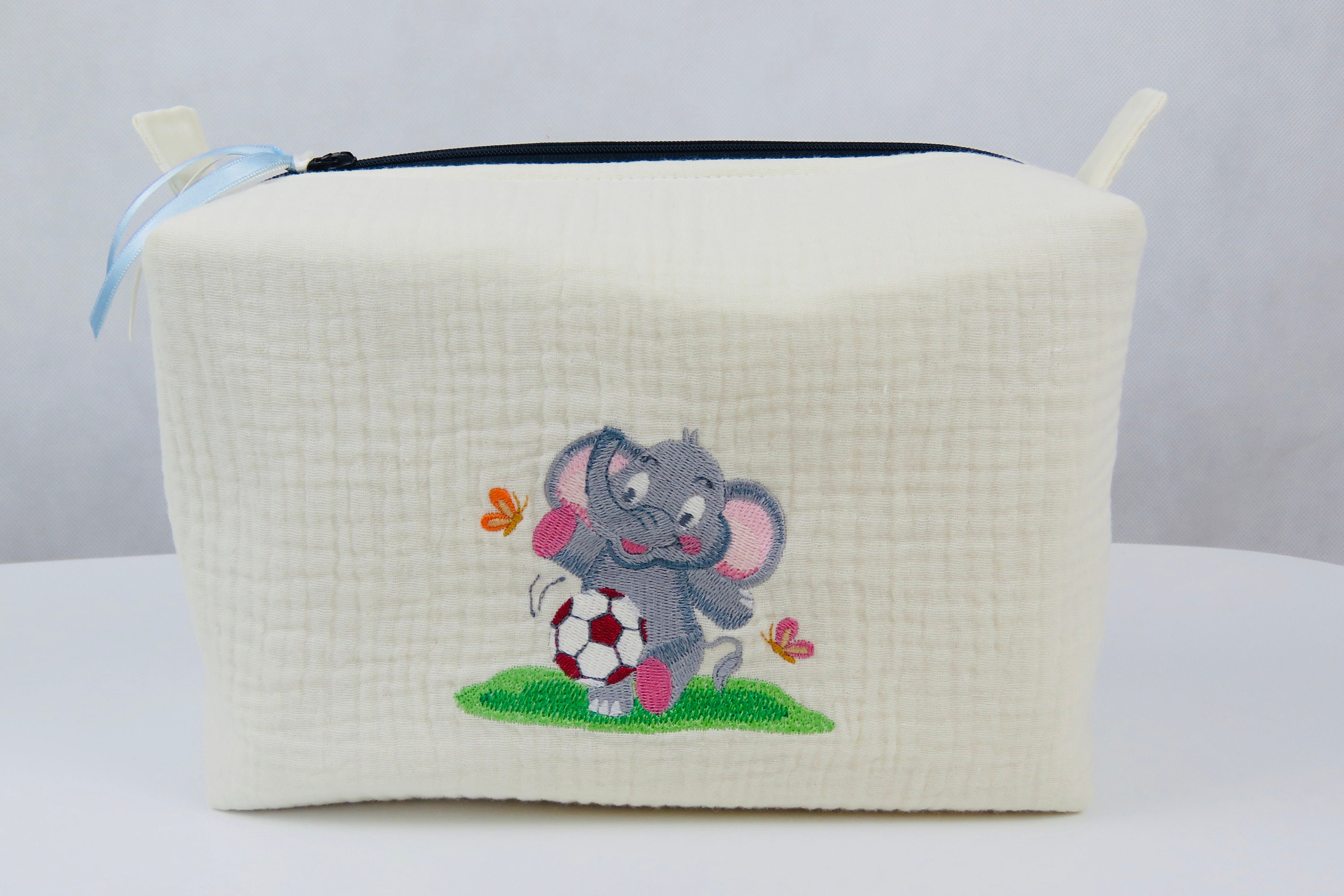 Trousse de Toilette en Gaze Coton Enduit Brodé Pour Enfant