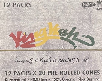 Hemp Cones (Special Organic Hemp Vegan KING SIZE CASE) 12 Packs per box and each pack contains 20 cones, 240 Cones by King Kush