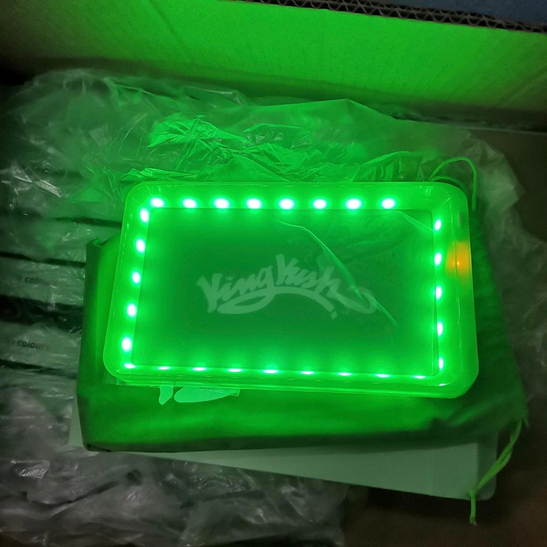 Rolling Glow Tray Gift  by King Kush 6”x9” Tray Green And White 