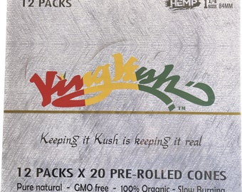 Hemp Cones (Special Organic Hemp Vegan 1 1/4 SIZE CASE) 12 Packs per box and each pack contains 20 cones, 240 Cones by King Kush