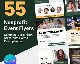 Nonprofit Event Flyers: Canva Social Media Templates (55 Templates)