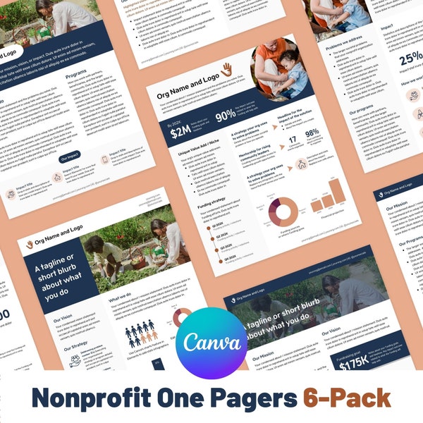 Nonprofit One-Pager Templates: Impact Report Canva Designs
