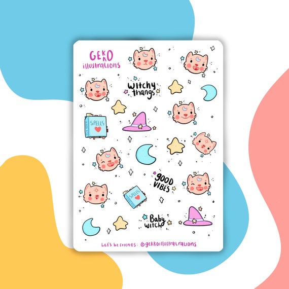 Kawaii Cat Sticker Sheets | Kawaii Sticker Sheets | GekkoIllustrations |  Cute Planner Stickers | Kawaii Planner Stickers | Witchy Stickers