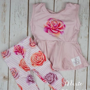 Girls Outfit | Pink Rose | Peplum Top | Capri Set