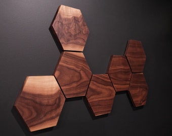 Hardwood Hexagon Wall Accent | Walnut Wall Accent | Wood Wall Decor