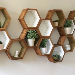 Honeycomb Shelves: Set of 3 Deep Hexagon Pine Shelves