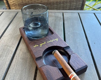 Wooden Cigar and Whisky Tray, Personalized Cigar Accessory Ashtray, Monogram/Engraved - Free Engraving