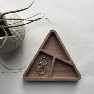 Handmade Hardwood Triangle Tray: Maple/Walnut Ring Dish