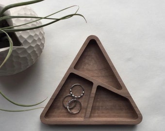 Handmade Hardwood Triangle Tray: Maple/Walnut Ring Dish