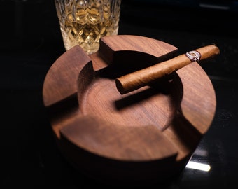 Handmade Hardwood Cigar Ashtray, Personalized Wooden Accessory