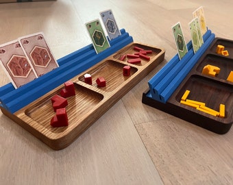 Hardwood Board Game Token Tray: Maple, Walnut, Oak with Card Stand