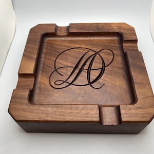 Handmade Square Wood Cigar Ashtray, Personalized Engraved Accessory