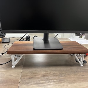 Hardwood Monitor Stand with Artistic 3D Printed Legs - Walnut, Maple, or Oak