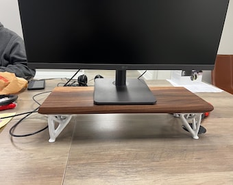 Hardwood Monitor Stand with Artistic 3D Printed Legs - Walnut, Maple, or Oak