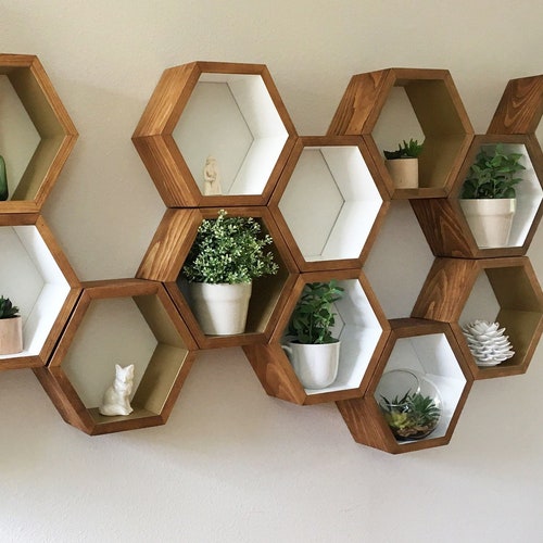 Hexagonal Shelves Set of 3 Hexagon Shelving Unit Etsy