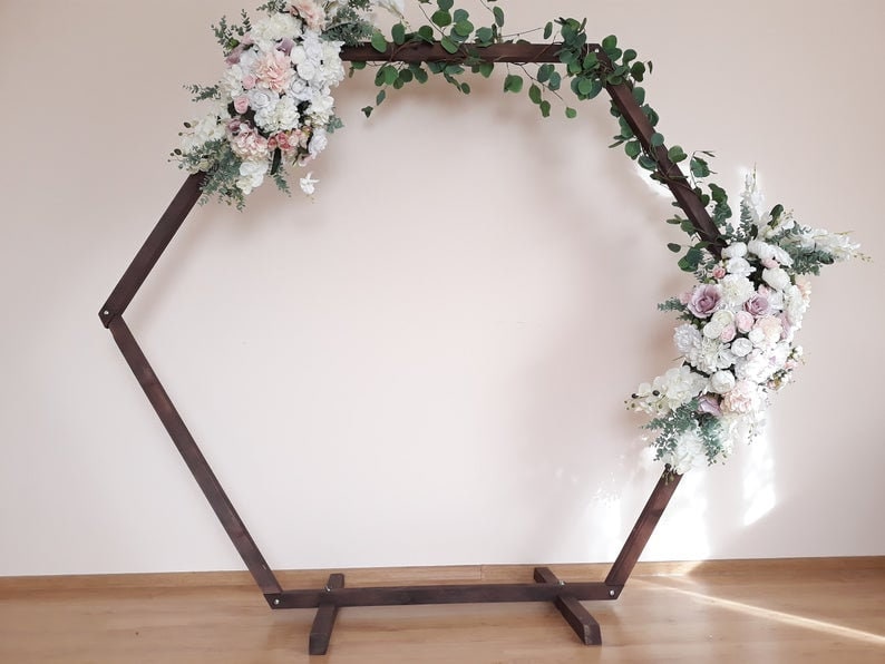 Wood Hexagon Arch 5ft/6ft/7ft/8ft Wedding Backdrop Wood Arch/Geometric Arch/Flower Arch with Stand Custom Wedding Prop image 1