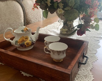 Handmade Wooden Ottoman Tray: Farmhouse Serving Tray, Wedding Decor