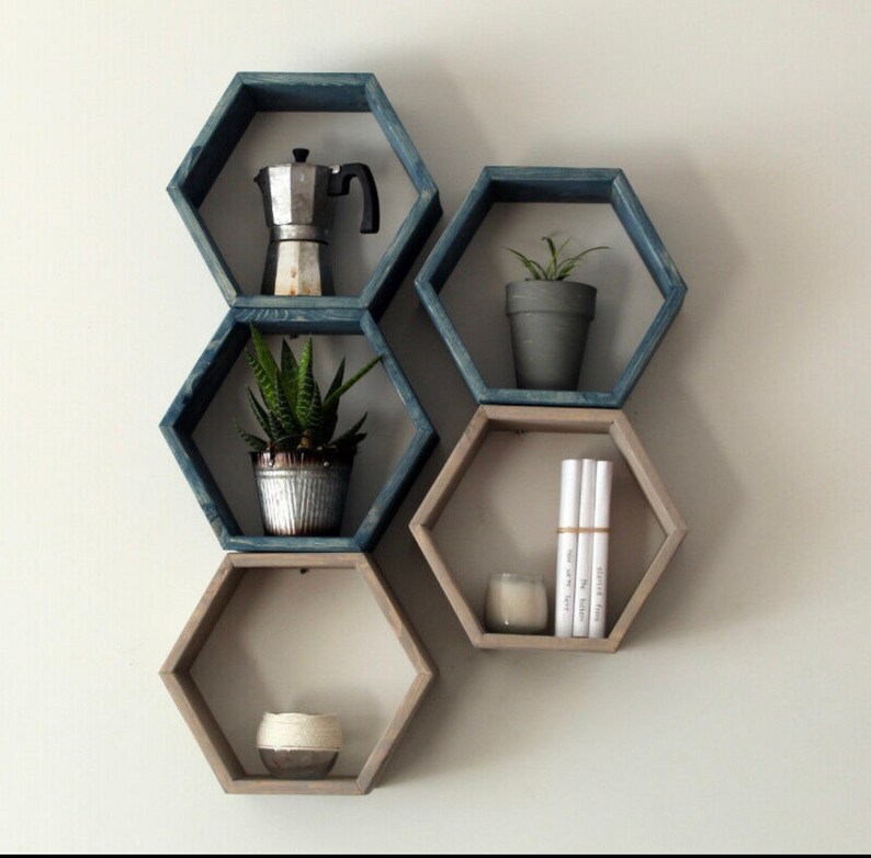 Shelves Hexagon Shelf Set of Three 3 Deep Etsy