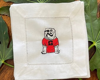 UGA cocktail napkins set of 4 - all Dawgs need these! Natural linen.