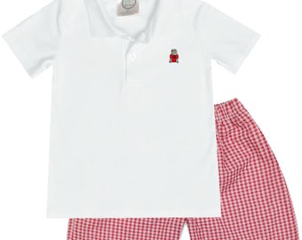 Bulldog boys&#39; outfit golf shirt and gingham shorts