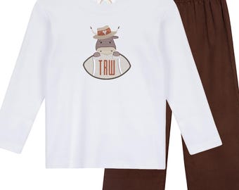 Personalized Bull Boys Embroidered Monogram Shirt | Toddler Baby Long Sleeve Top | Bevo Bull Football Outfit | Hook Em Gift
