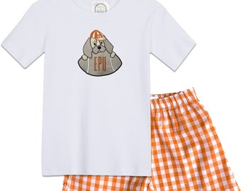 Personlig Tickhound fotbollströja för pojkar | Kortärmade orangea ginghamshorts | Knoxville babypojkepresent | Go Vols