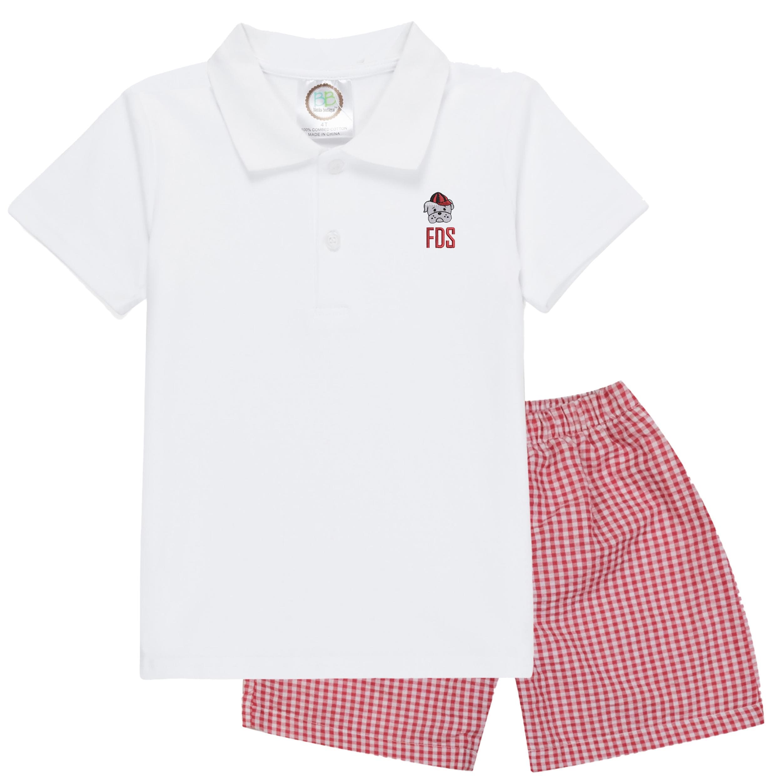 Boys Embroidered Monogrammed "Baby Bulldog" Polo Golf Shirt Toddler Red Black Gingham Pants or Shorts Georgia Baby Boy Gift Go Dawgs