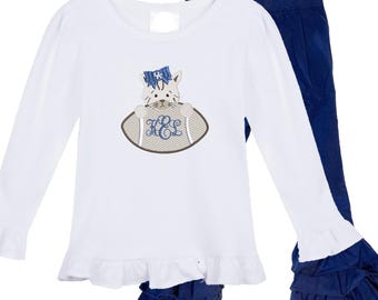Personalized Girls Embroidered Monogram Wildcat Ruffle Shirt | Toddler Long Sleeve Navy Ruffle Pants | Kentucky Baby Girl Gift | Go Cats