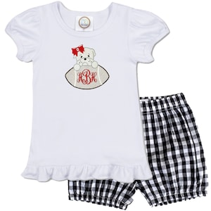 SEC Babies - UGA embroidered girls&#39; outfit black gingham shorts