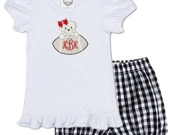 Bulldog embroidered girls&#39; outfit black gingham shorts