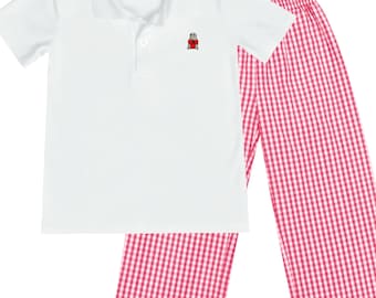 Bulldog boys&#39; outfit golf shirt and gingham pants
