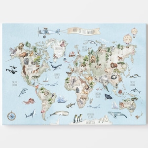 Tierwelt Karte CANVAS / ENGLISCHE Version / Kinderzimmer Wandkunst / Kinderzimmer Dekor