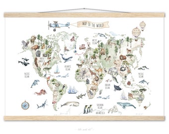 Kids World Map Poster / Animal World Map / Nursery Decor / Kids Room Wall Decor / Kids Wall Art
