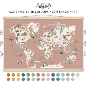Weltkarte für Kinder / Weltkarte der Tiere / Kinderzimmer / Carte du Monde / Mappemonde / Weltkarte