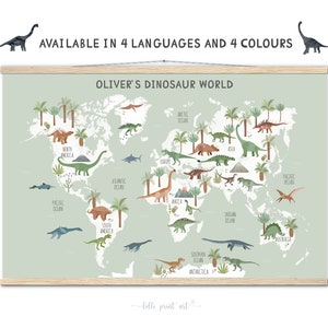 Personalisierte Dinosaurier Weltkarte / Mappemonde Dinosaures / Dinosaurier Weltkarte / Kinderzimmer Dekor / Kinder Wandkunst / personalisiertes Geschenk für Kinder