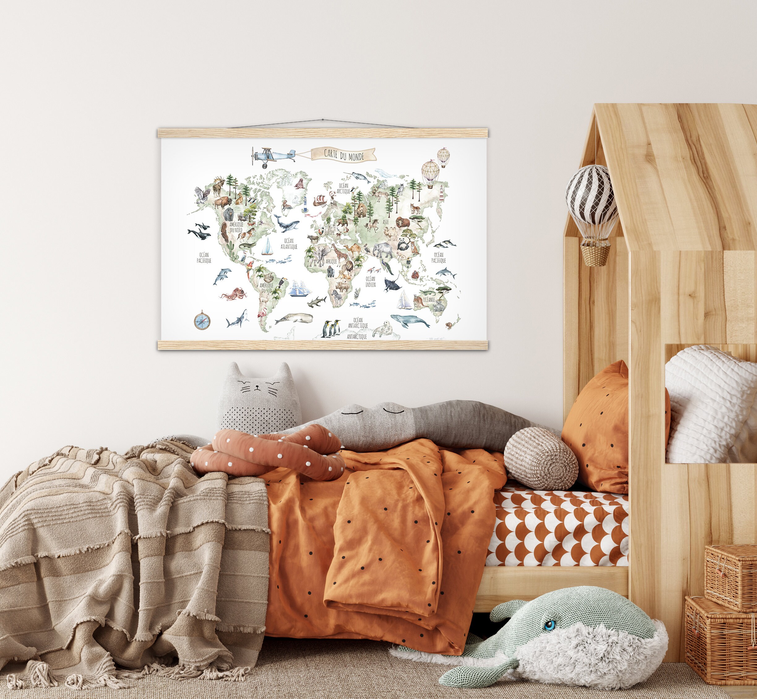 Watercolor World Map Print | Animal Kids Room Decor - Etsy UK